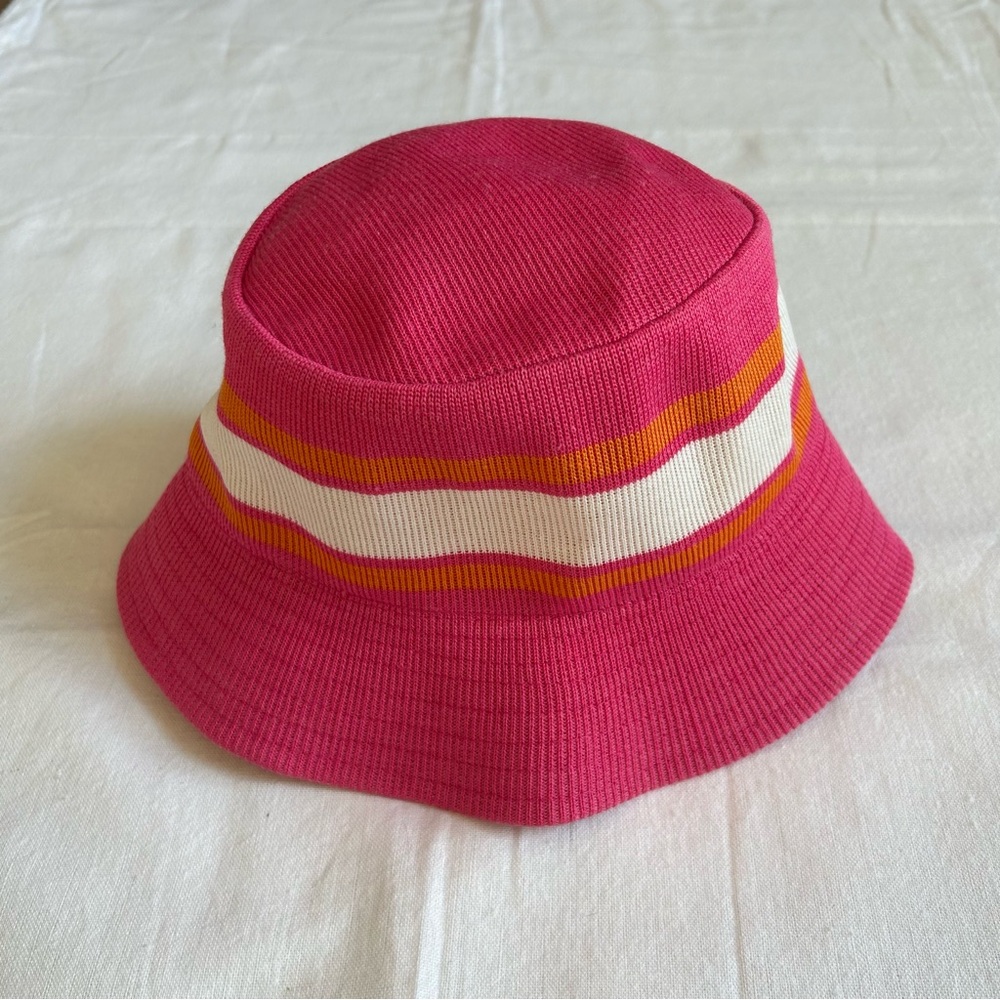 New! Bucket Hat Pink, Orange, and White Stripes